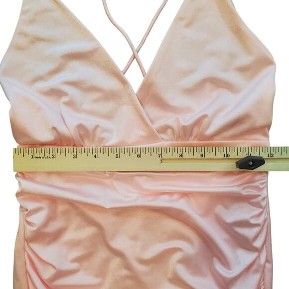 Lucy in the Sky Open Back Tie Gentle Pink Shimmering Mini Dress Sz M Medium - Picture 6 of 8